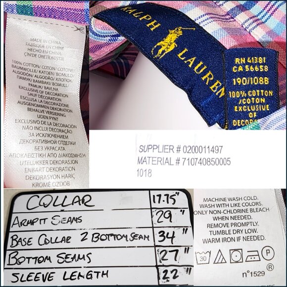 Polo Ralph Lauren Plaid Shirt Mens XXL Pink Green Button Up Classic Blue Label - Picture 13 of 13